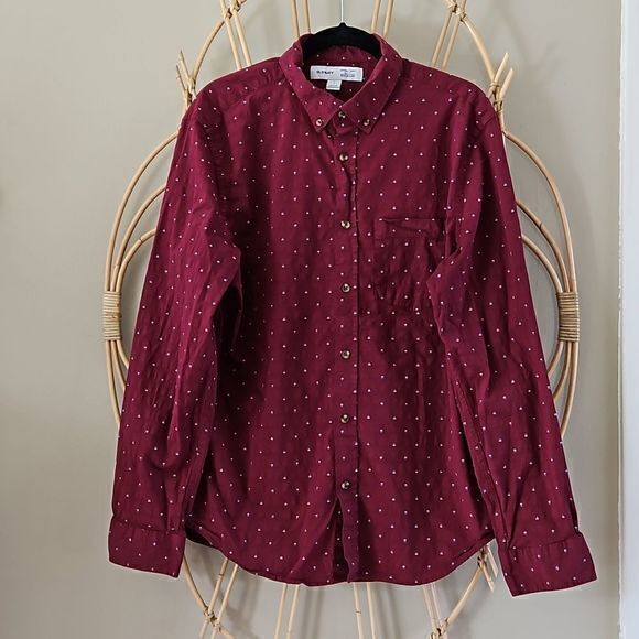 Old Navy Men's Slim‎ Fit Red Everyday Shirt Long Sleeve Button Down Sz L - Picture 1 of 10